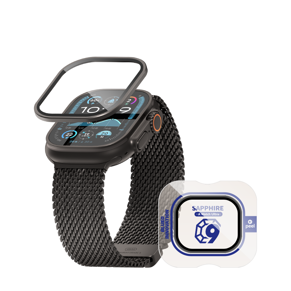 Blueo Sapphire & Titanium Alloy Apple Watch 49 mm Glass Kit Black Titanium