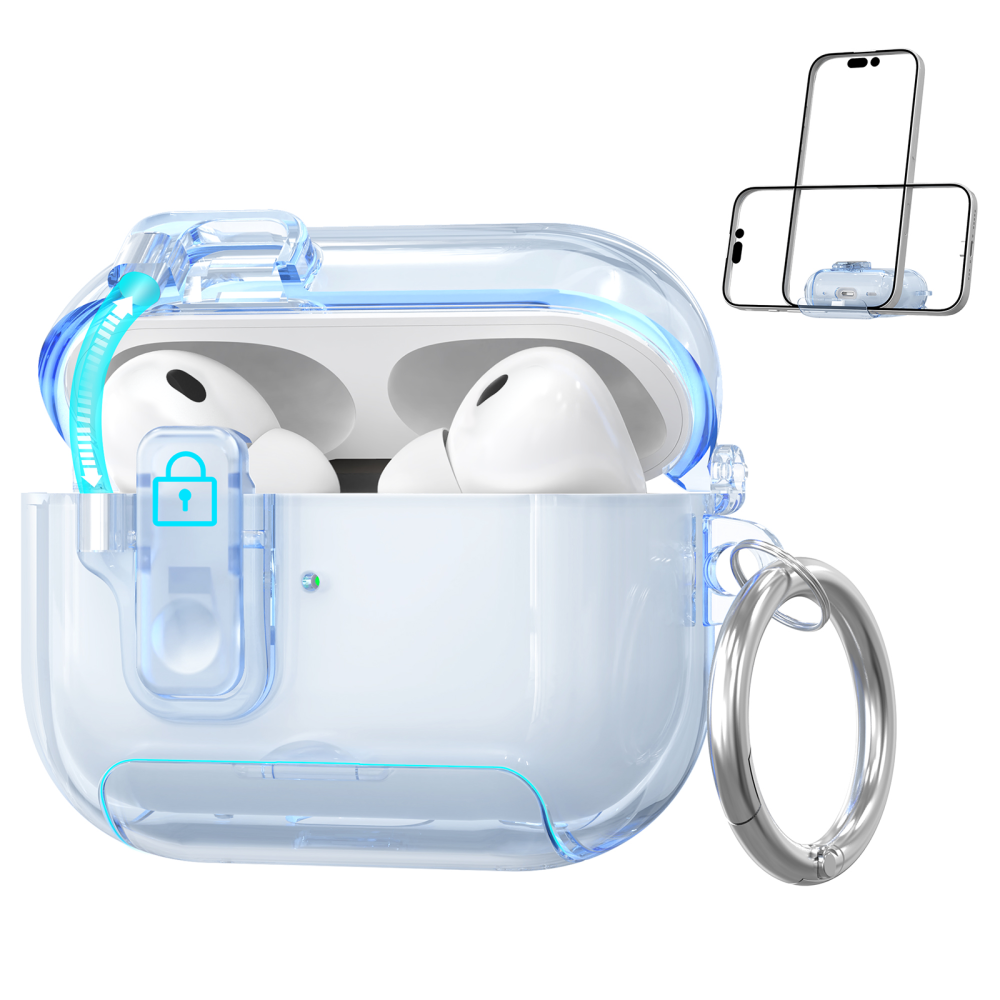 AhaStyle Easy Switch Button TPU Case for Airpods Pro 3 Transparent Blue