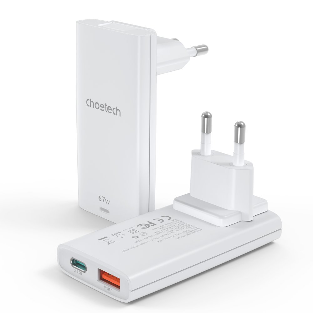 Choetech 65W GaN Ultra thin A+C  Wall Charger White