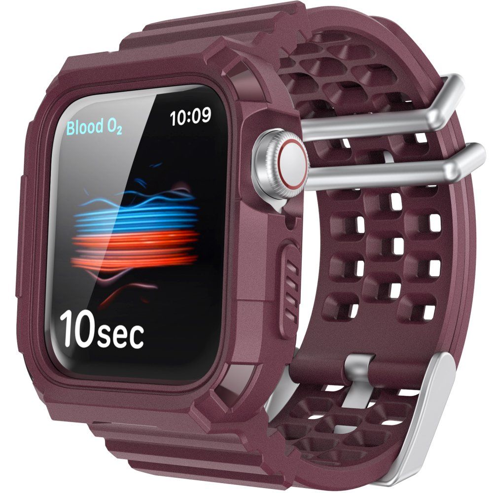 AhaStyle Matte TPU Band with Rugged Bumper Case for Apple Watch 42/44mm Burgundy