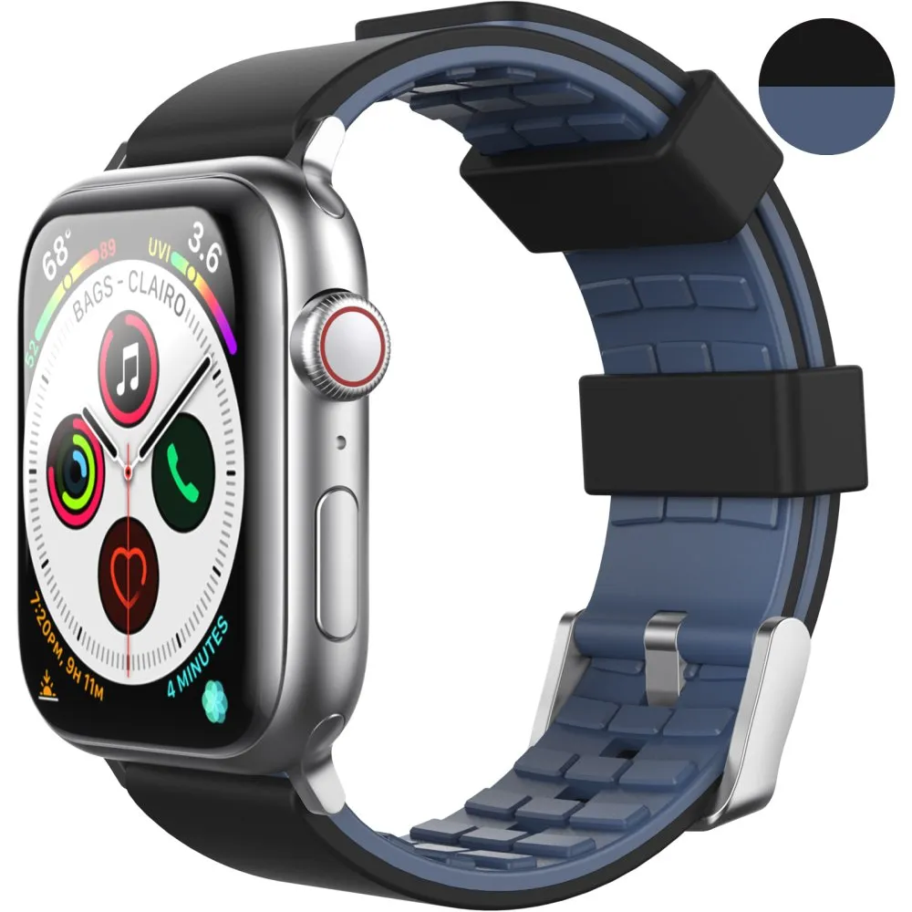 AhaStyle Premium Silicone Duotone Design Band for Apple Watch 42/44mm Black/Sky Blue