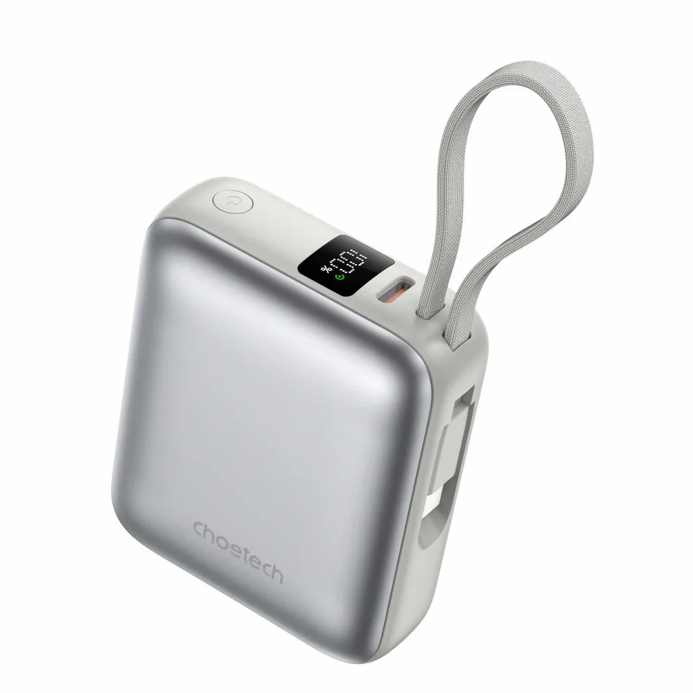 Choetech Mini PD35W 10000mAh Power Bank with USB-C input/output Cable Silver