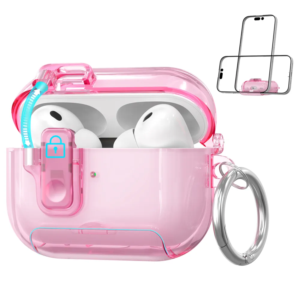 AhaStyle Easy Switch Button TPU Case for Airpods Pro 3 Transparent Pink