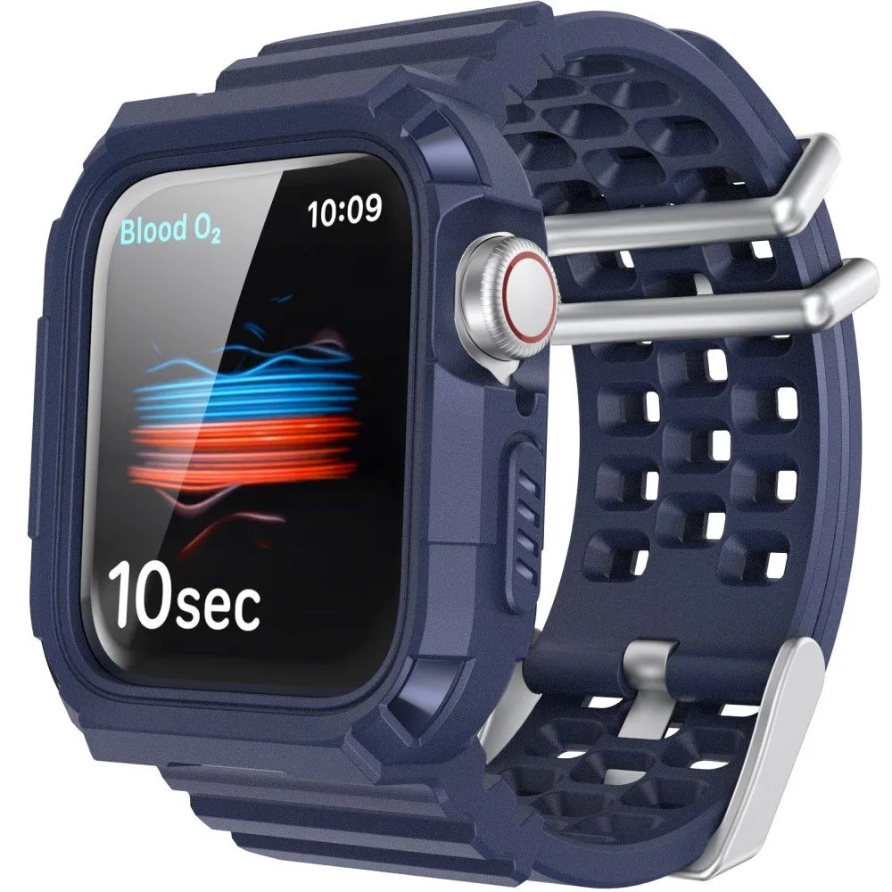 AhaStyle Matte TPU Band with Rugged Bumper Case for Apple Watch 42/44mm Midnight Blue